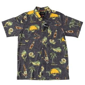 Salt Life Graphic Button‎ Up Shirt Tropical Fish Beer Palm Trees Mens Size M NWT